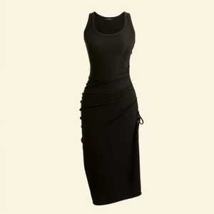 J. Crew Black Ruched Midi Dress